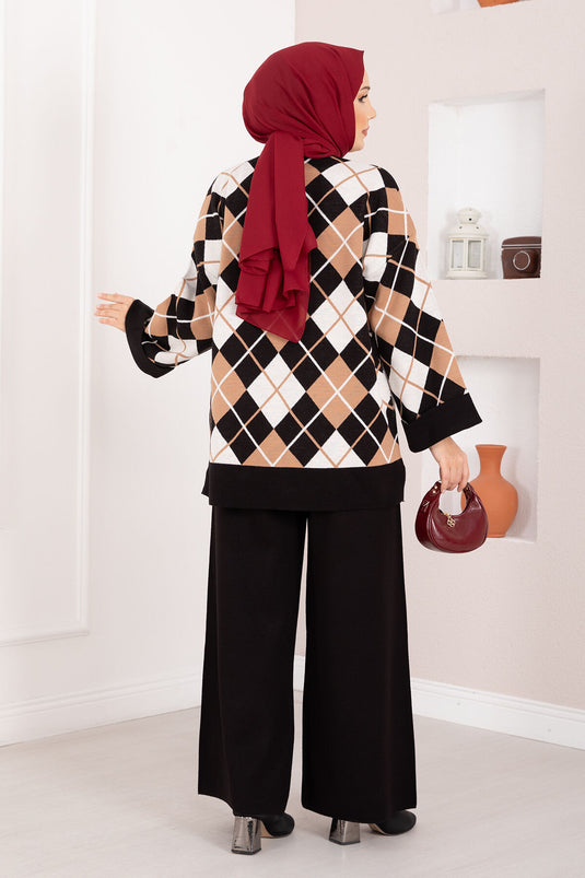 Milano Baklava Desen Tesettür Triko Takım Siyah