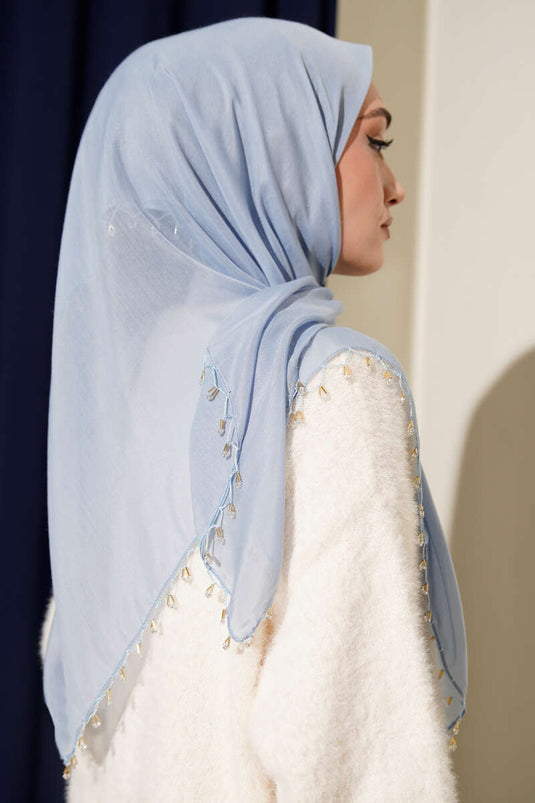 Mini-Schal mit Perlenverzierung, Babyblau