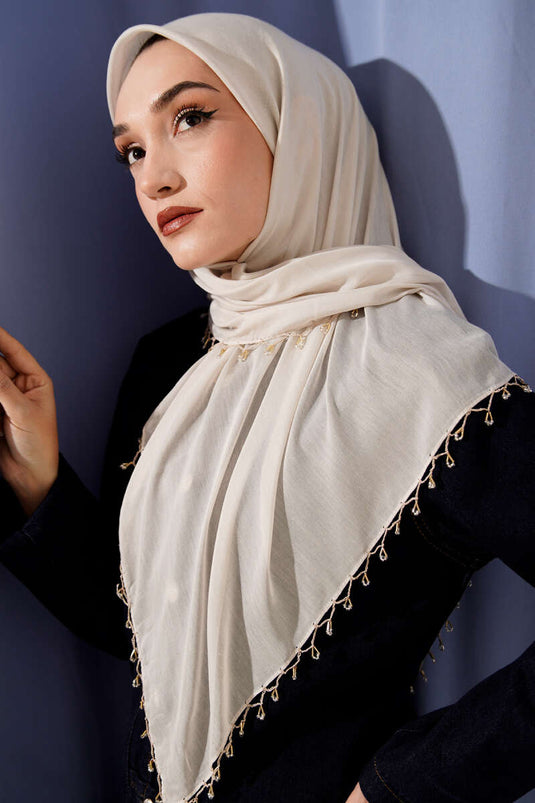 Mini-Schal mit Perlenverzierung, Beige