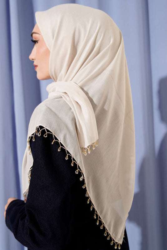 Mini-Schal mit Perlenverzierung, Beige