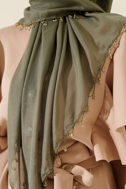 وشاح صغير مزين بالخرز، أخضر فاتح