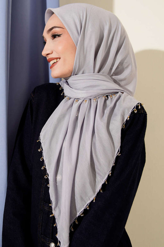 Mini Beaded Detail Scarf Grey