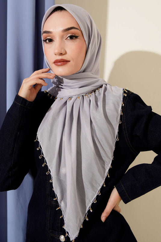 Mini-Schal mit Perlenverzierung, Grau