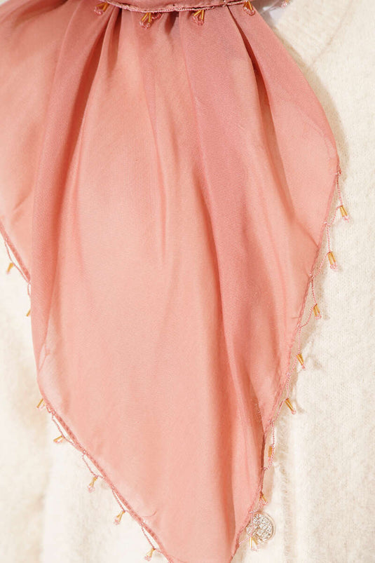 Mini Beaded Scarf, Rose Pink
