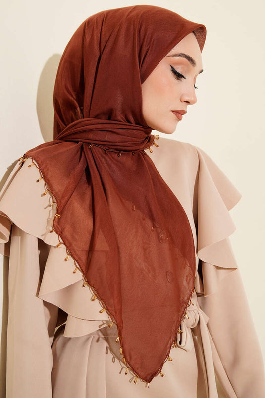 Mini Beaded Detail Scarf, Coffee