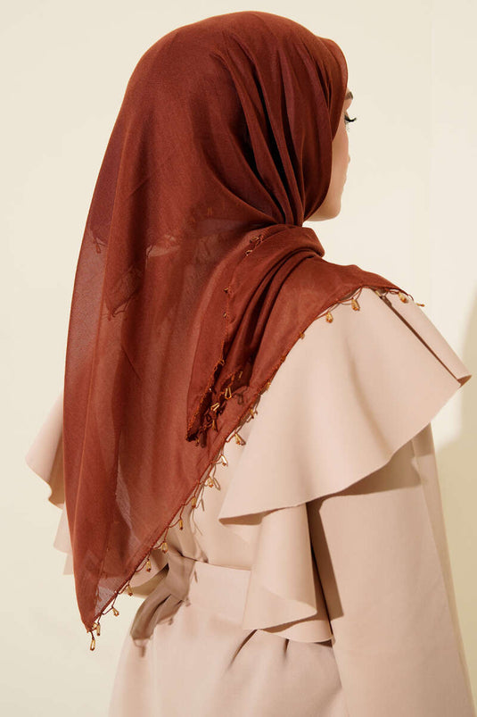 Mini-Schal mit Perlenverzierung, Kaffee