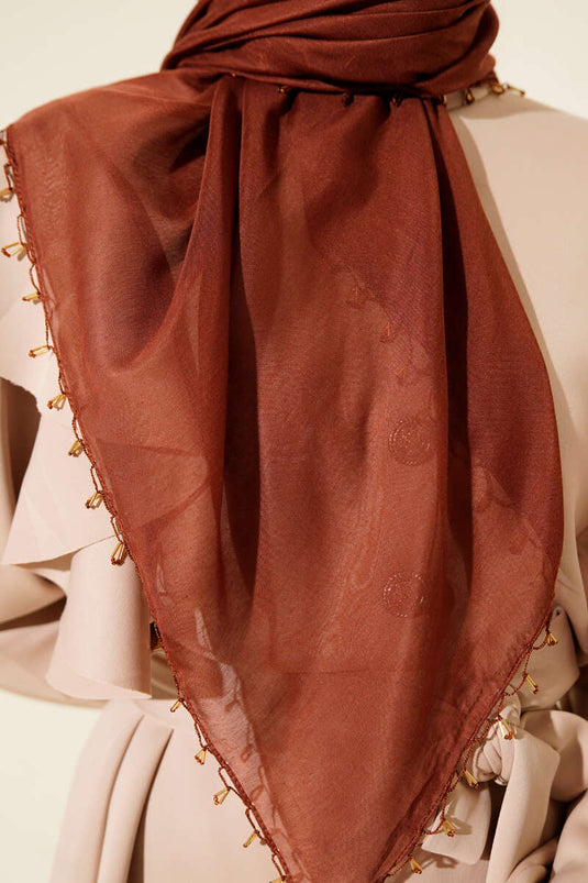 Mini Beaded Detail Scarf, Coffee