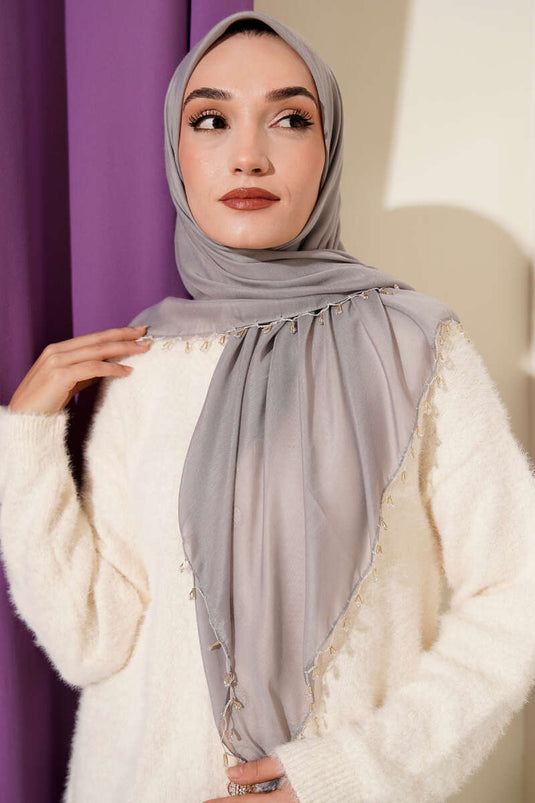 Mini-Schal mit Perlenverzierung, Schiefergrau