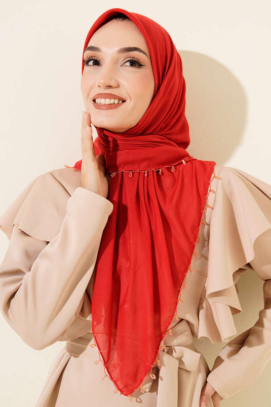 Mini-Schal mit Perlenverzierung, Rot