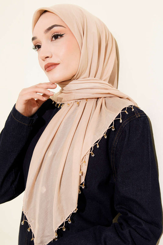 Mini-Schal mit Perlenverzierung Latte