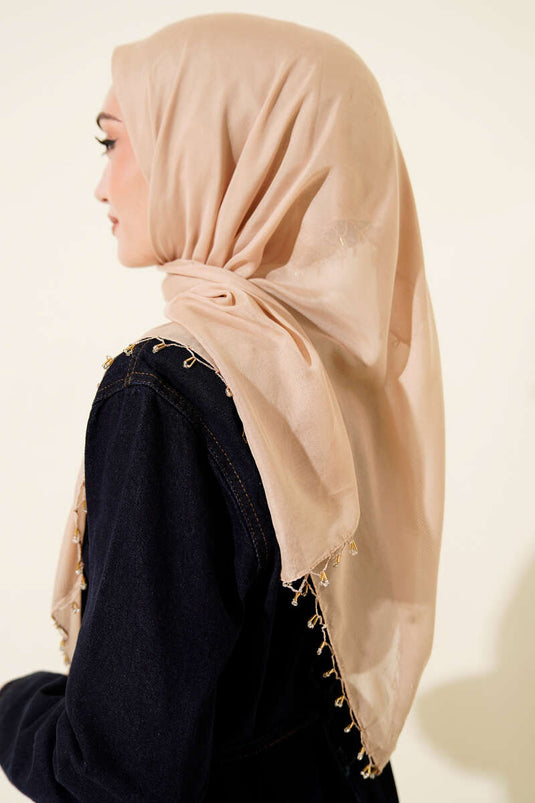 Mini-Schal mit Perlenverzierung Latte