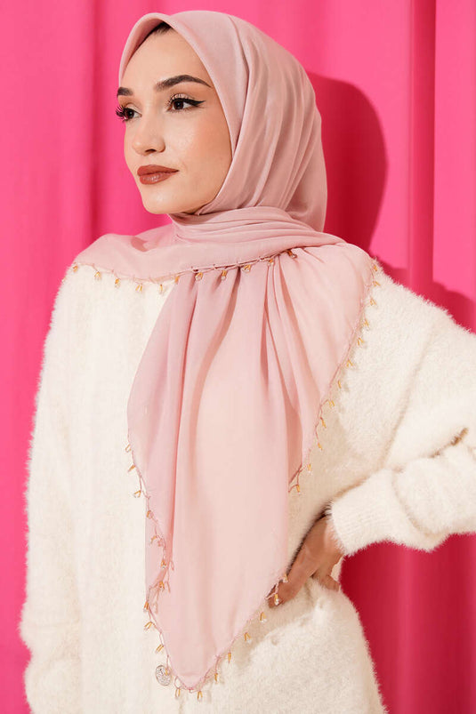 Mini Beaded Detail Scarf Powder Pink