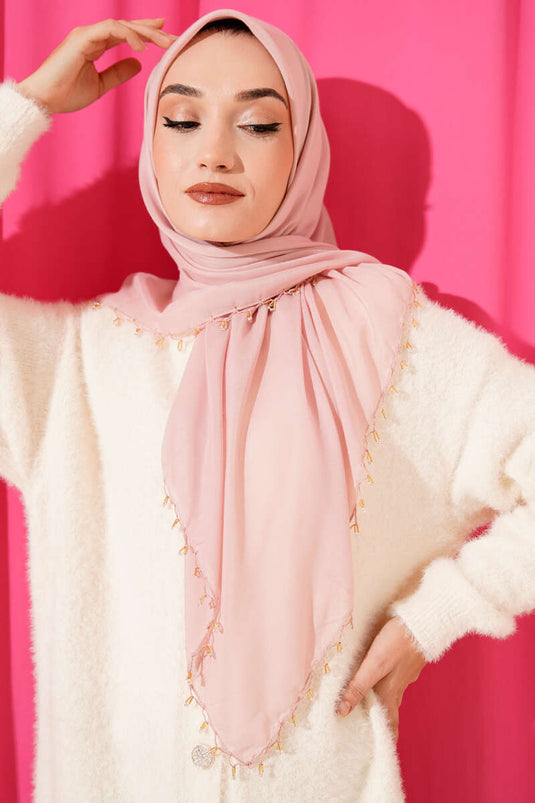 Mini-Schal mit Perlenverzierung, Puderrosa