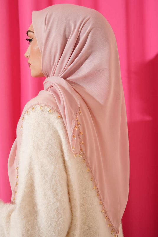 Mini-Schal mit Perlenverzierung, Puderrosa