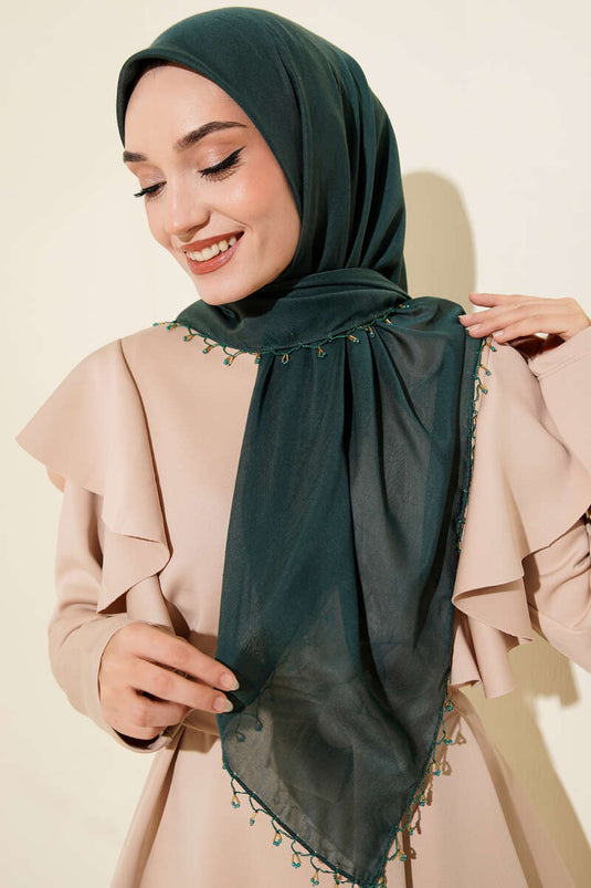 Mini Beaded Detail Scarf Emerald