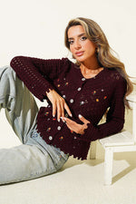 Gilet Court En Tricot Bordo À Fleurs Miniatures