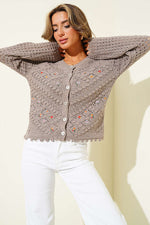 Gilet Court En Tricot Avec Broderie Florale Miniature En Vison