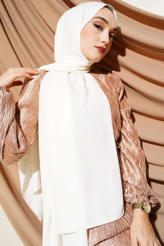 Mini Çiçekli Jakar Şal Ekru -22