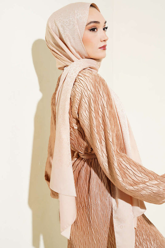 Mini Çiçekli Jakar Şal Latte -10