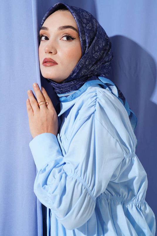 Mini Çiçekli Soft Eşarp İndigo