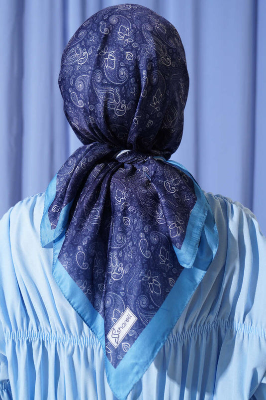 Mini Çiçekli Soft Eşarp İndigo