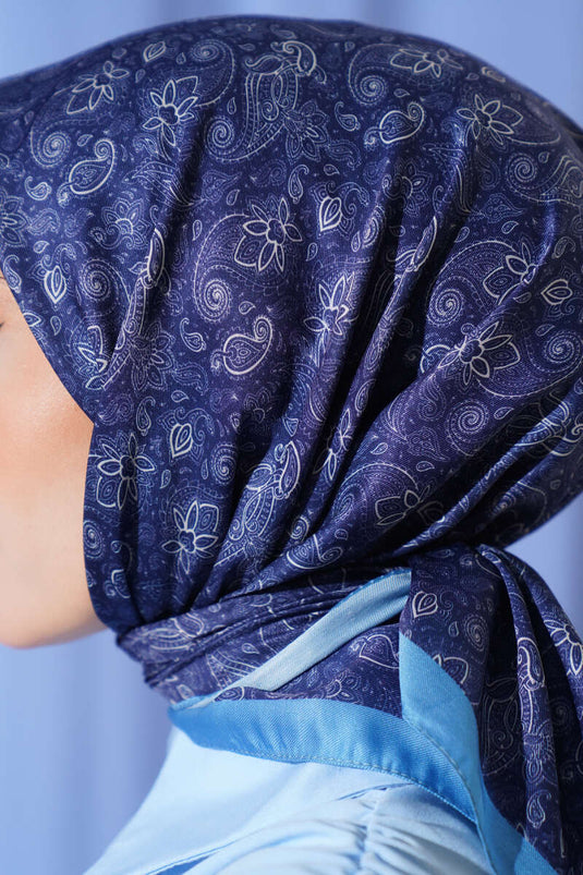 Mini Çiçekli Soft Eşarp İndigo