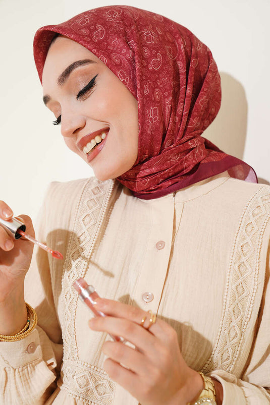 Mini Çiçekli Soft Eşarp Kiremit