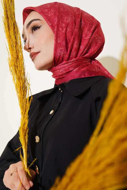 Mini Çiçekli Soft Eşarp Kırmızı