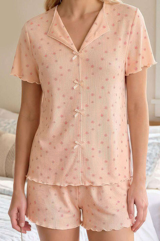 Ensemble pyjama court à petites fleurs couleur corail pâle