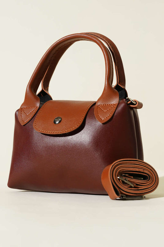 Mini Classic Çıtçıtlı Kadın El Çantası Bordo Taba