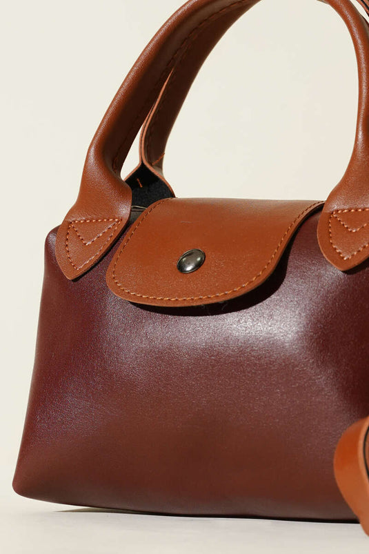 Mini Classic Çıtçıtlı Kadın El Çantası Bordo Taba