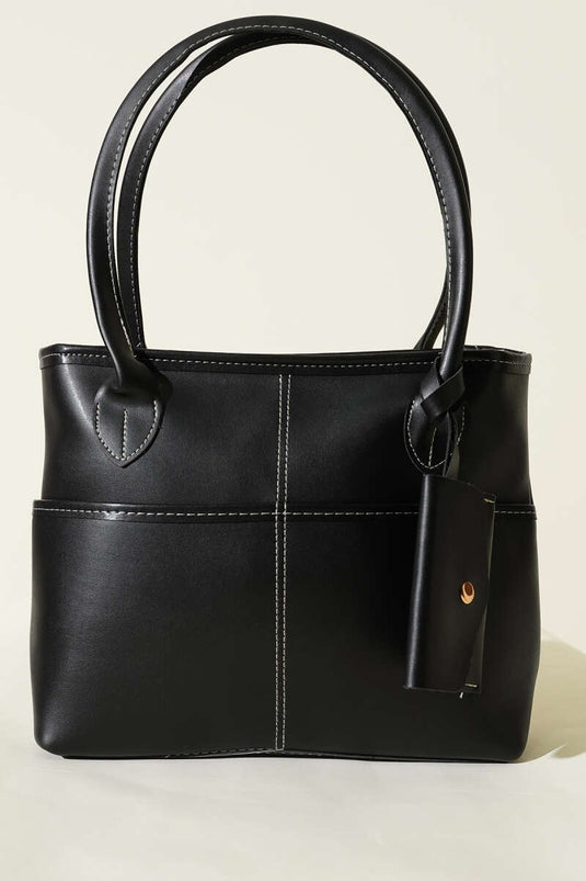 Mini Cüzdan Detaylı Uzun Kulplu Çanta Siyah