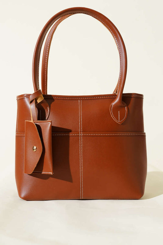 Mini Cüzdan Detaylı Uzun Kulplu Çanta Taba