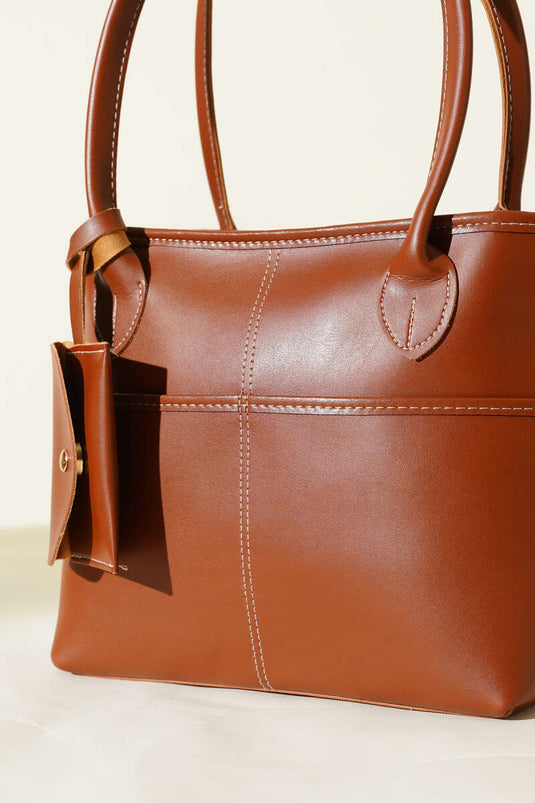 Mini Cüzdan Detaylı Uzun Kulplu Çanta Taba