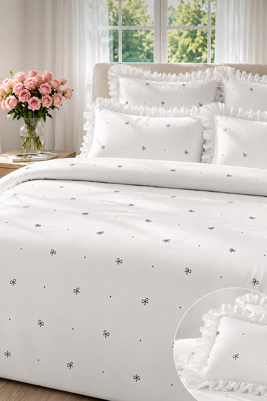 Doppelbett-Set Mit Rüschen Und Mini-Schleife Schwarz