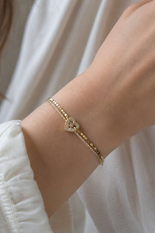 Mini Kalp Taşlı Bileklik Gold