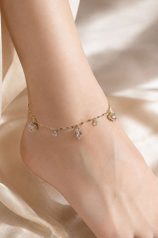 Mini Gold Anklet With Heart Stone