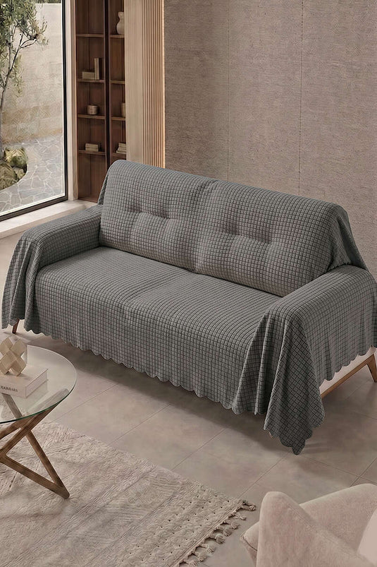 Mini housse de fauteuil polaire rayée gris fumé