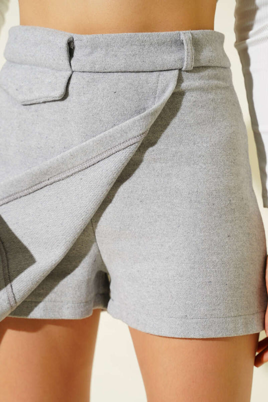Grauer Mini-Kaschmir-Shorts-Rock