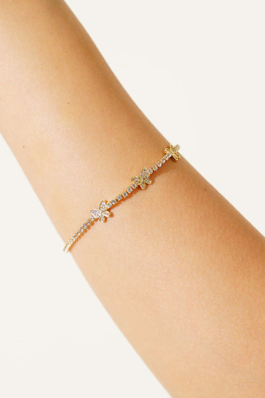 Mini Kelebekli Taşlı Bileklik Gold