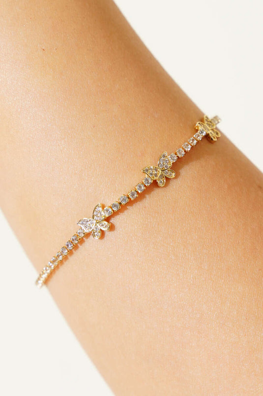Mini Kelebekli Taşlı Bileklik Gold