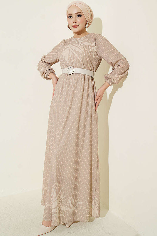 Robe Beige À Pois Mini