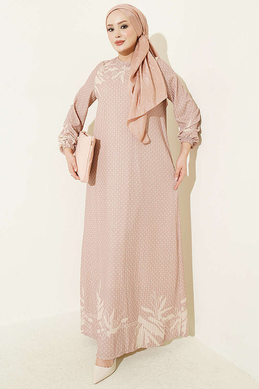 Mini Punkte Muster Kleid Latte