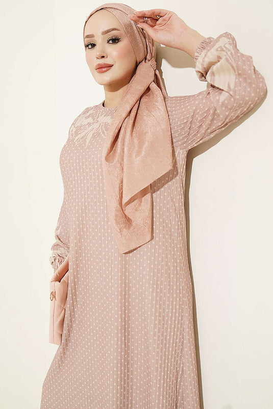 Mini Punkte Muster Kleid Latte