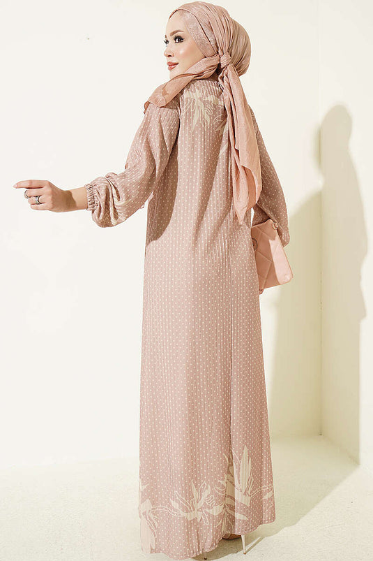 Mini Punkte Muster Kleid Latte