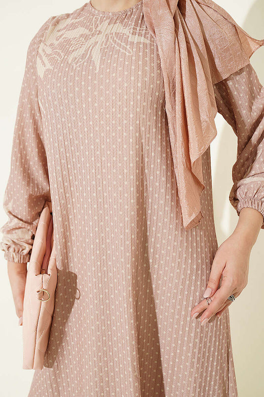 Mini Punkte Muster Kleid Latte