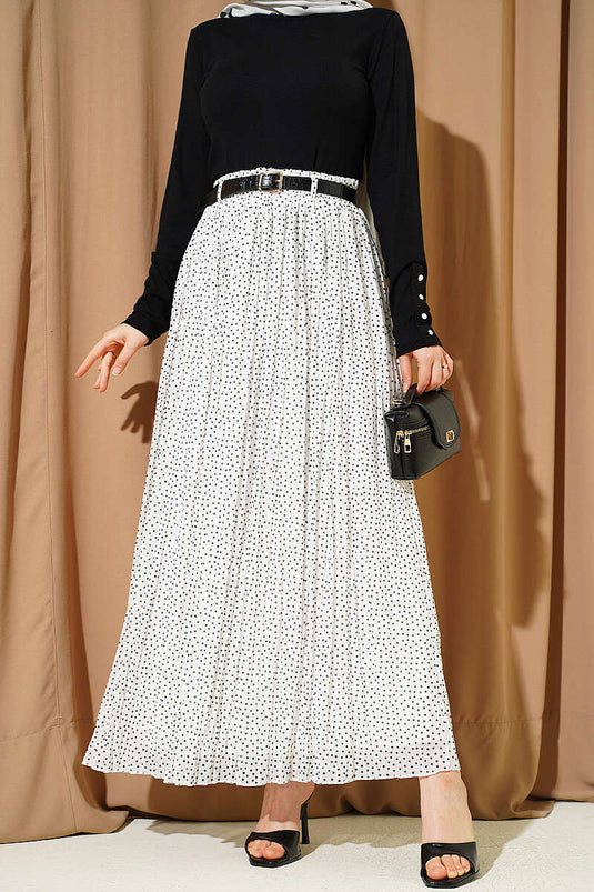 Jupe plissée à ceinture mini à pois blanc