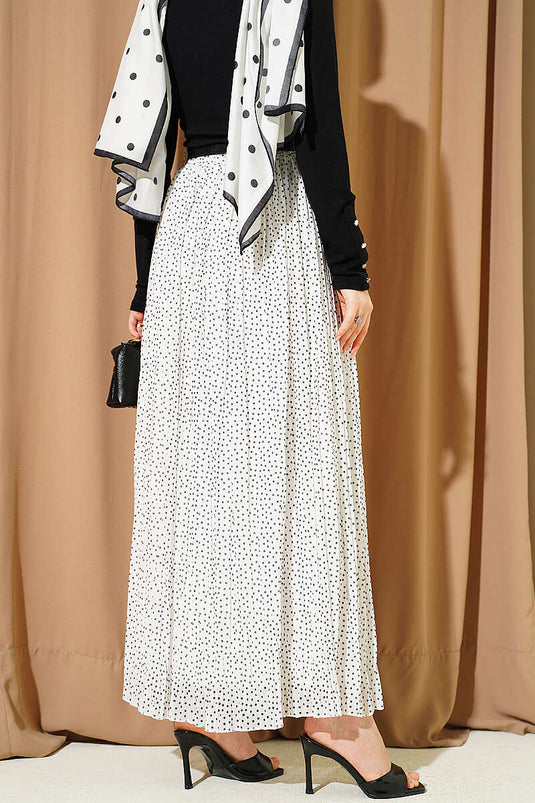 Jupe plissée à ceinture mini à pois blanc