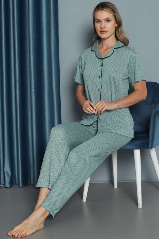 Mini Puantiyeli Kısa Kol Pijama Takımı Mint