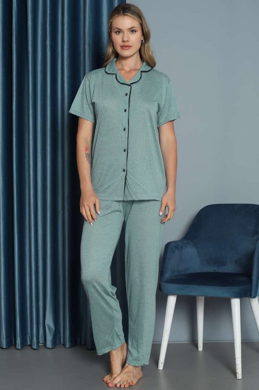 Mini Puantiyeli Kısa Kol Pijama Takımı Mint